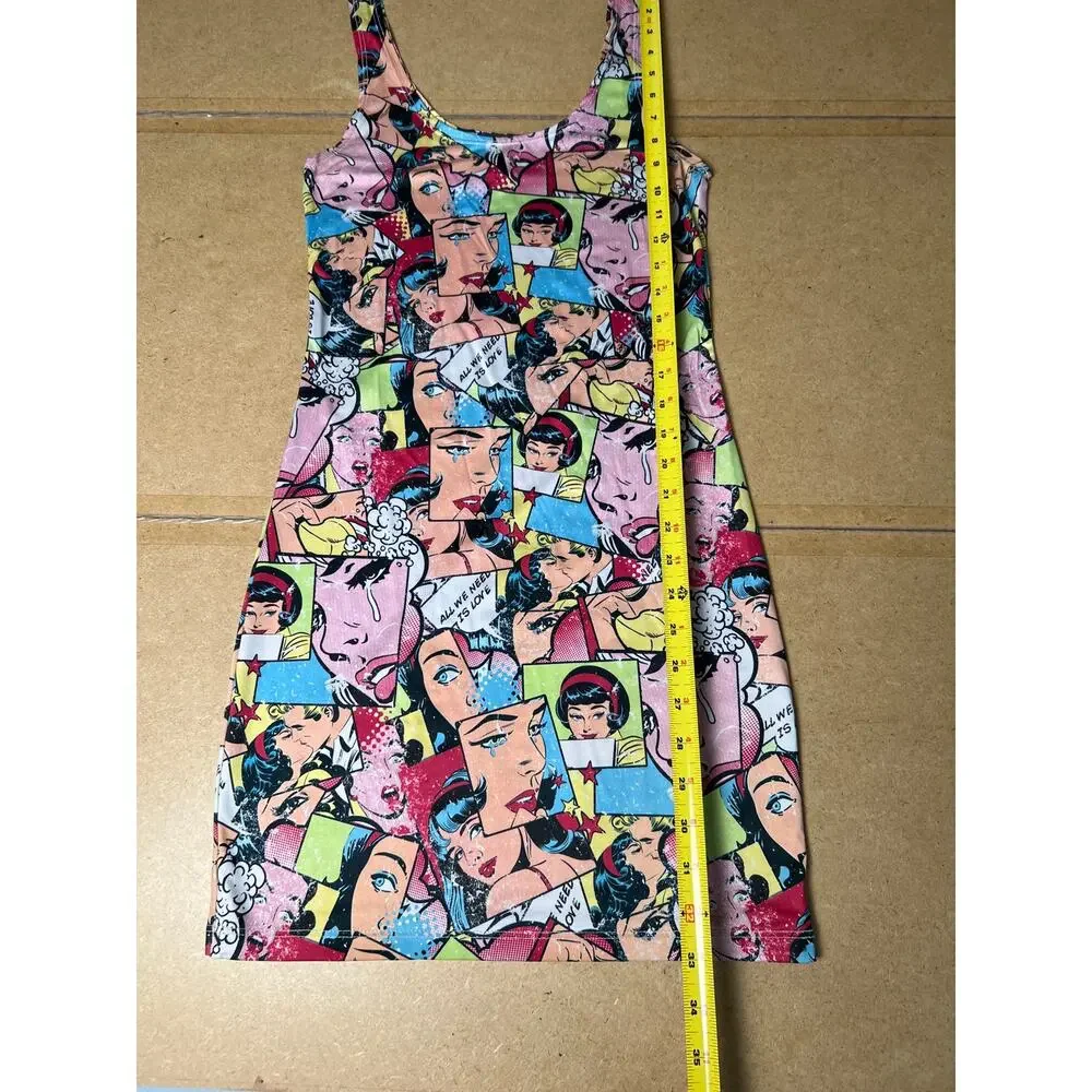 Vintage Y2K Wet Seal Superhero comic book body con dress. Size s